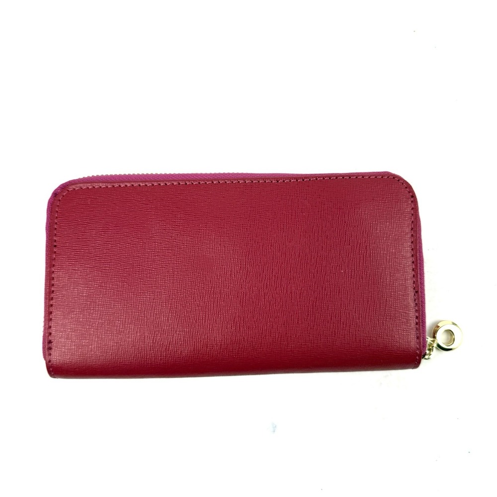 Vera Pelle Pink Berry Accordion Wallet Saffiano Leather Zip Around Used Once